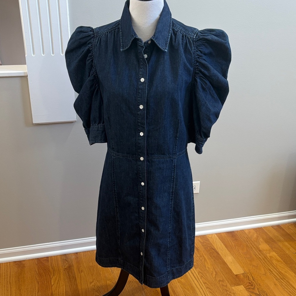 Frame Denim | Dark Wash “Gillian” Denim Button-Down Dress, Sz L - Picture 2 of 7
